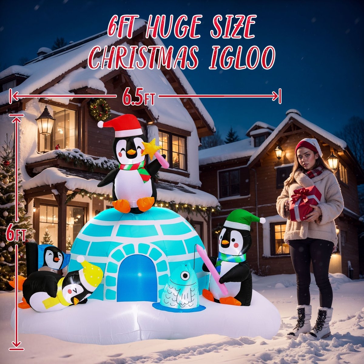 Inflatable Christmas Penguin with Igloo - PopFun