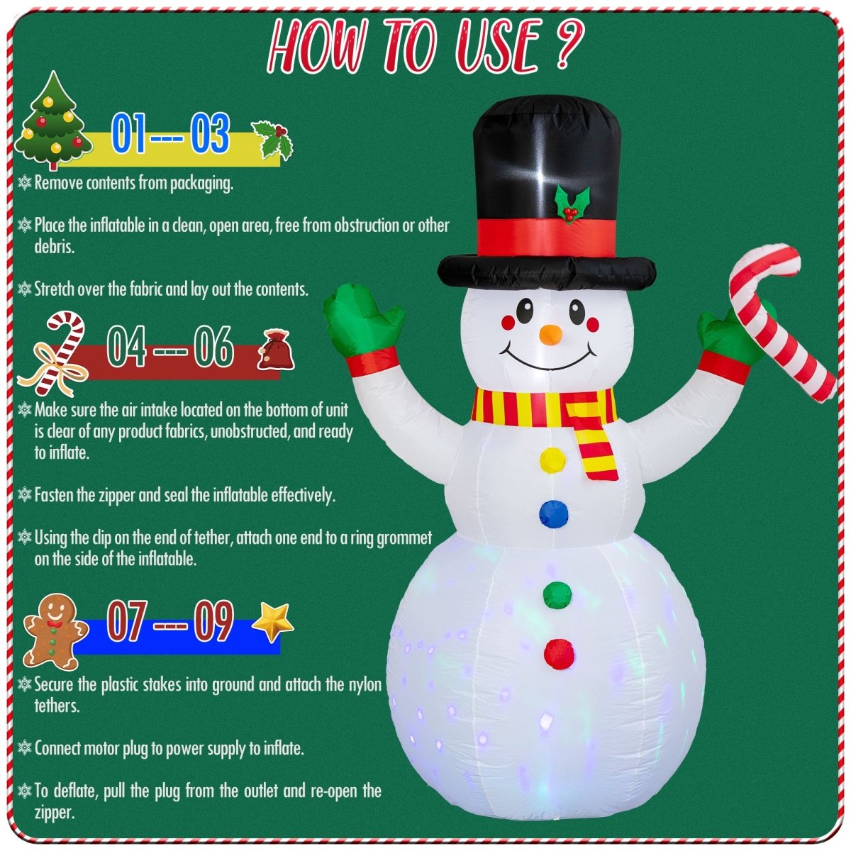 Inflatable Christmas Snowman with LED - PopFun