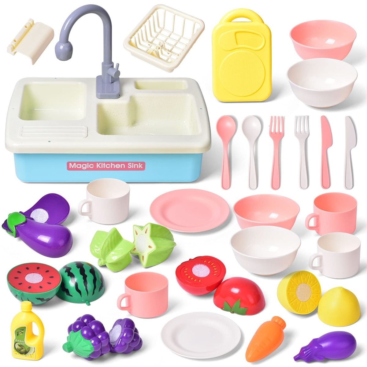 Kids' Pretend Play Kitchen Sink Toys Set l Kids Cookware l PopFun