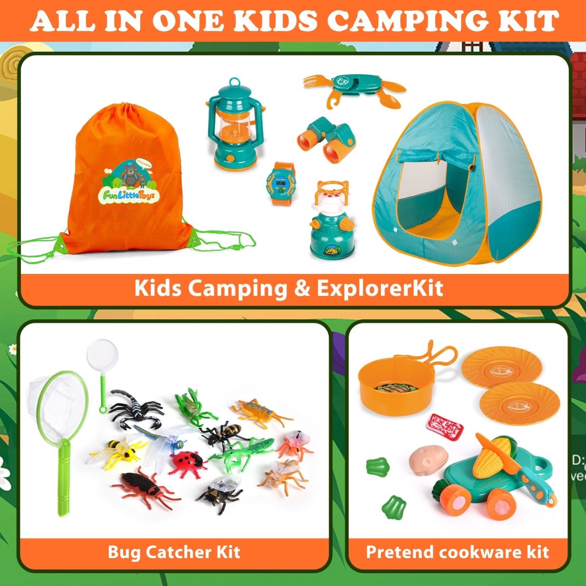 Kids Camping Play Tent with Accessories (35pcs) - PopFun