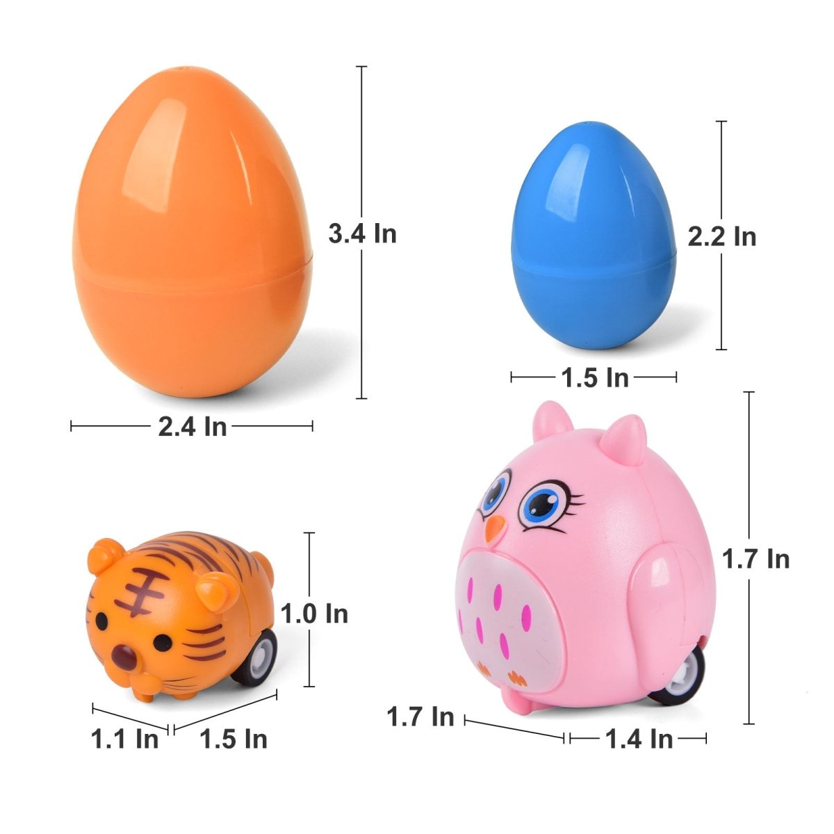 Prefilled Easter Eggs with Animal Pull Back Cars 12 Pcs - PopFun