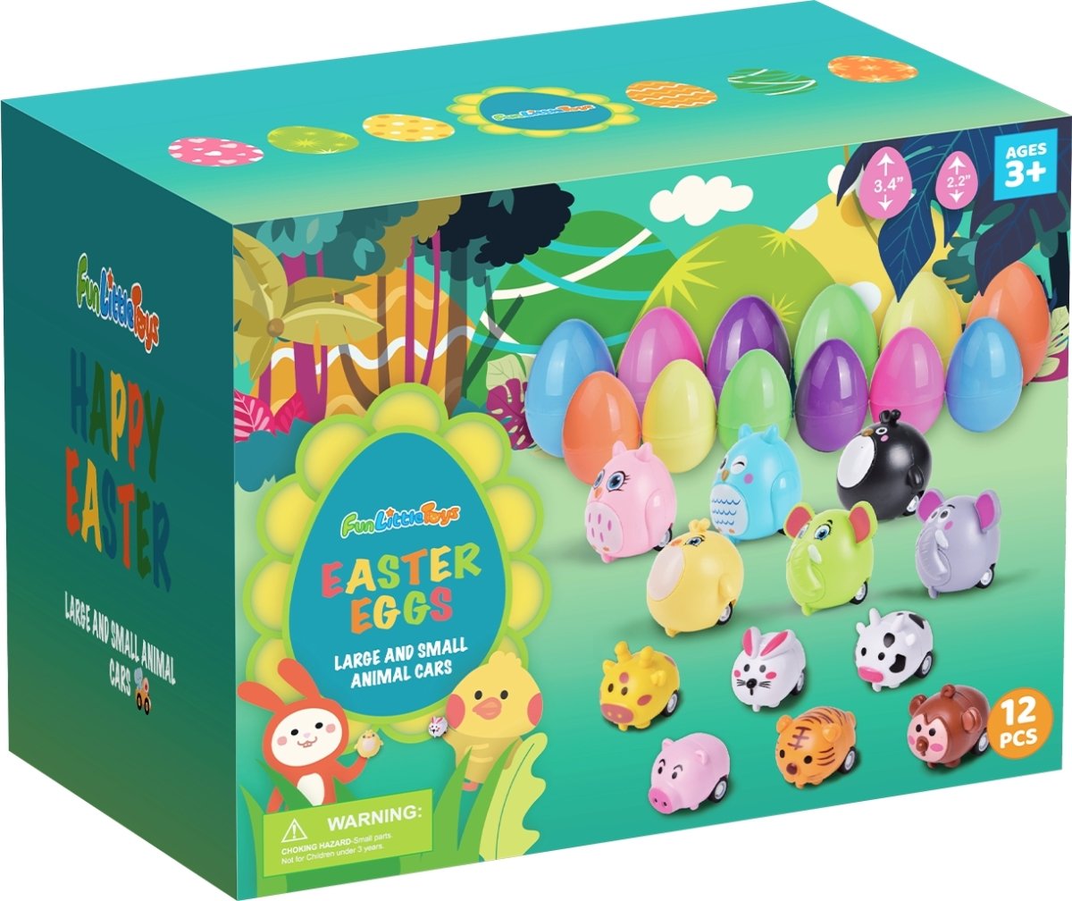 Prefilled Easter Eggs with Animal Pull Back Cars (12pcs) - PopFun