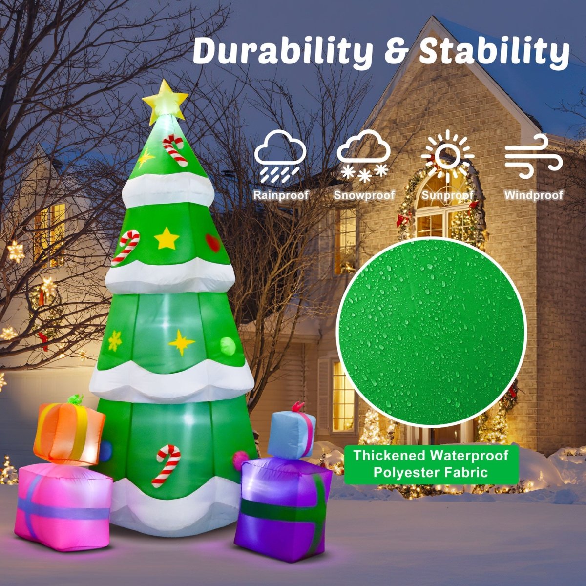 8' Ft Snowy Evergreen Holiday Inflatable | PopFun