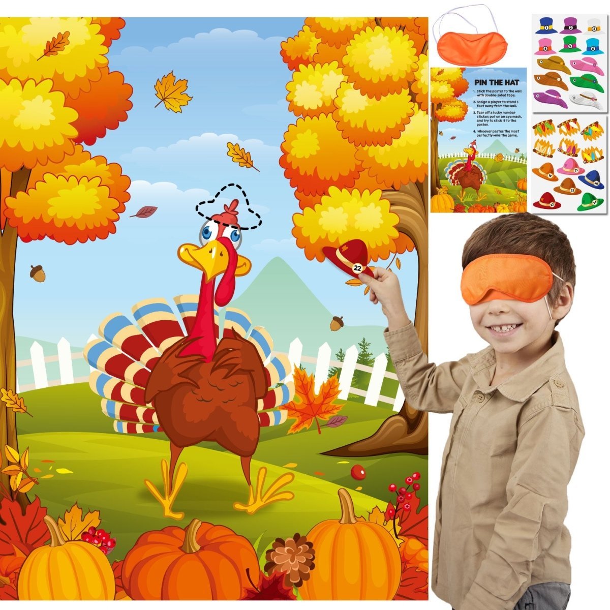 Thanksgiving Pin the Hat Turkey Game Set - Wholesale - PopFun