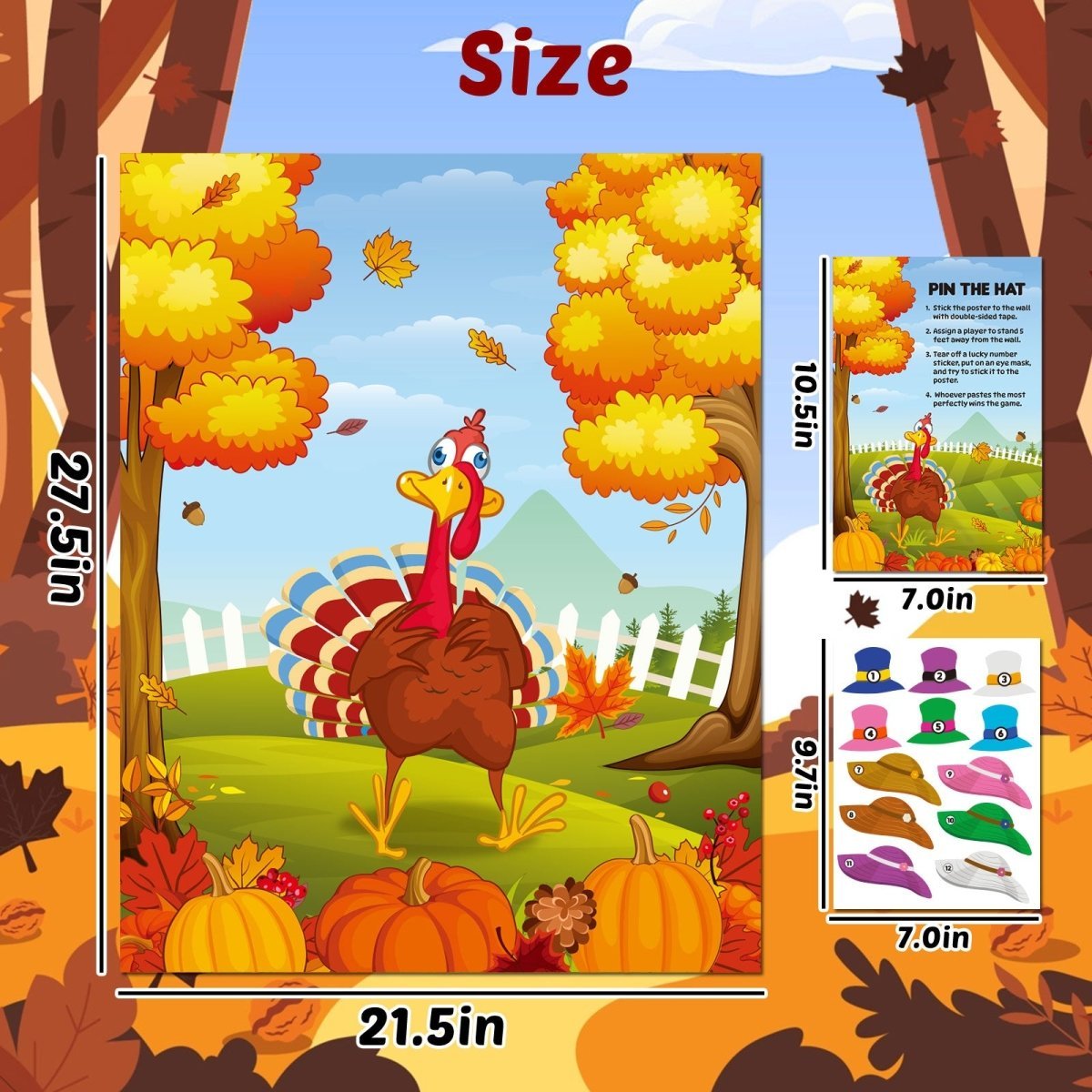 Thanksgiving Pin the Hat Turkey Game Set - Wholesale - PopFun