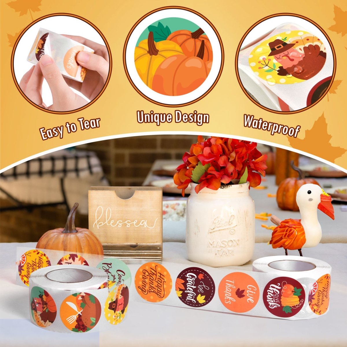 Thanksgiving Sticker Roll Collection 1000 Pcs - PopFun