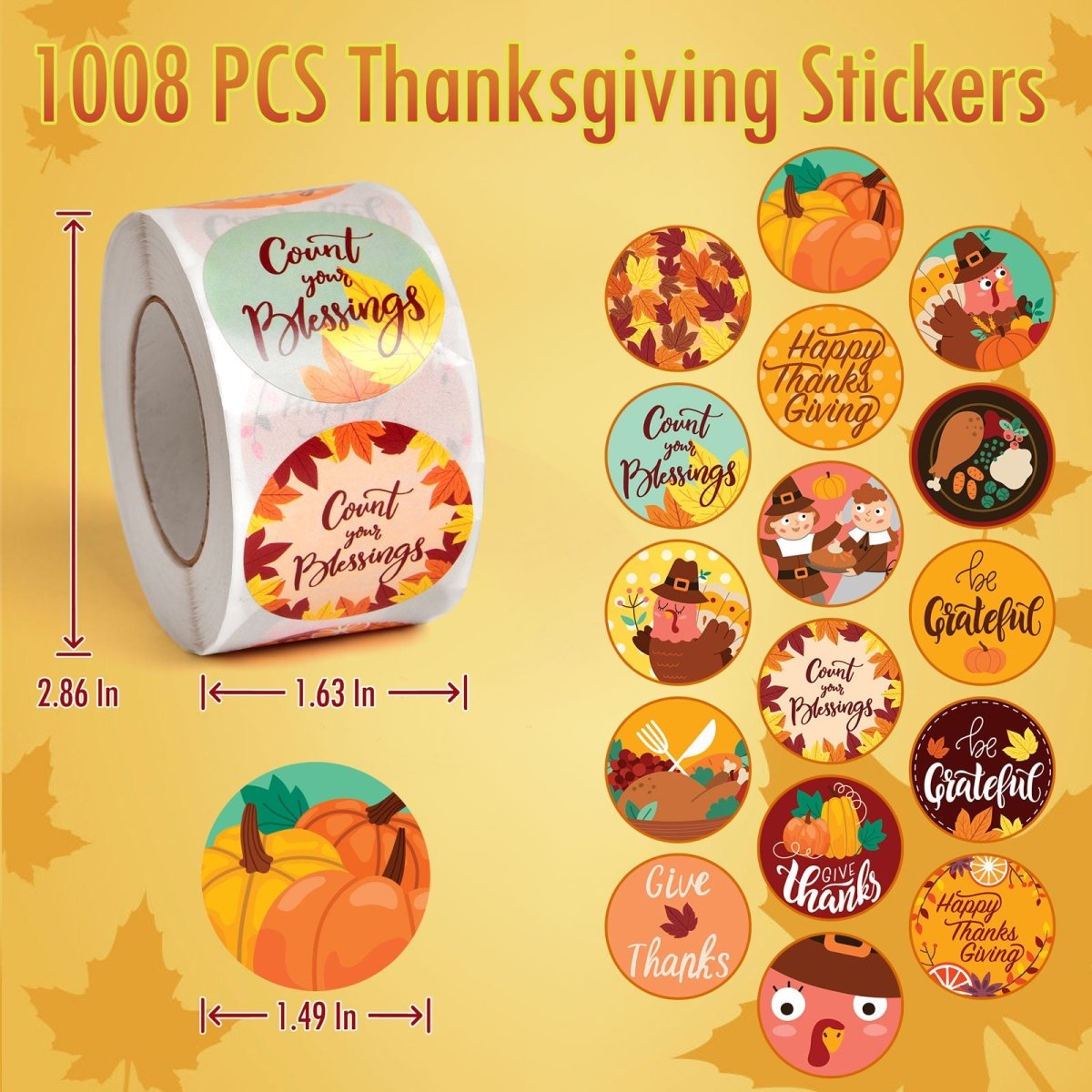 Thanksgiving Sticker Roll Collection 1000 Pcs - PopFun