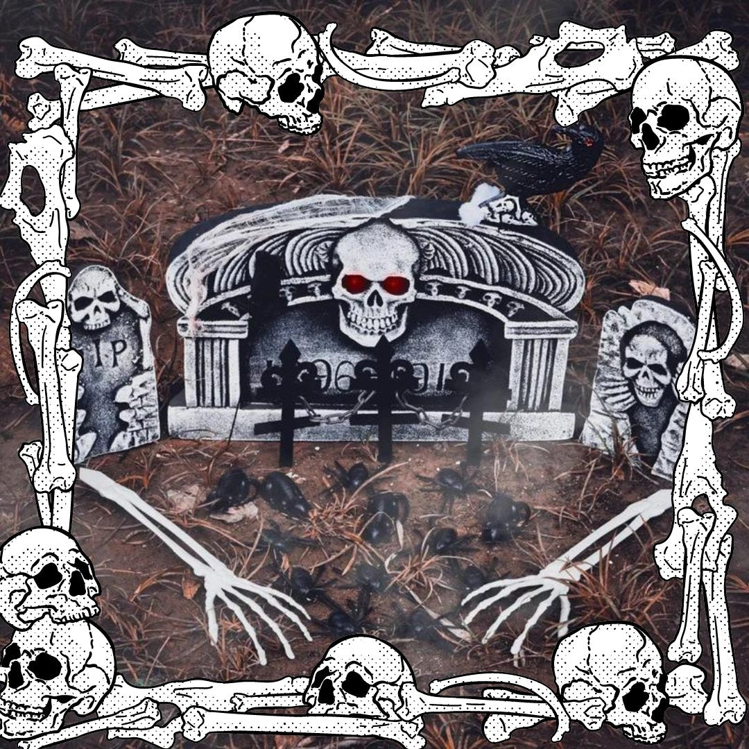 Tombstone Decorations with Spiders - PopFun