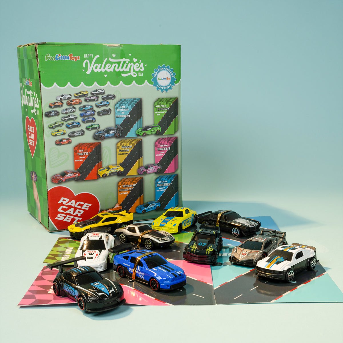 Valentines Day Gifts Cards with Racing Car Toys 28 Pcs - PopFun
