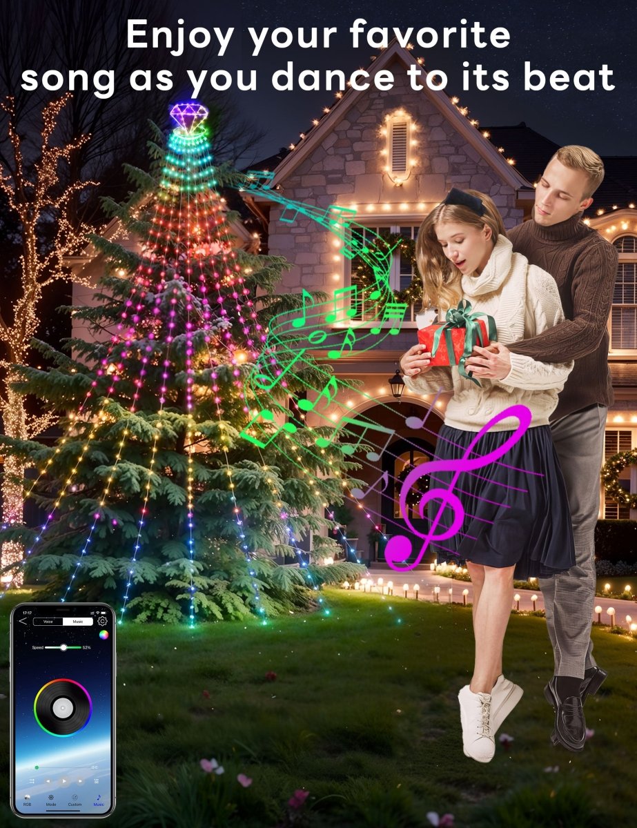 Valentine’s Diamond Topper Waterfall Outdoor String Lights - PopFun