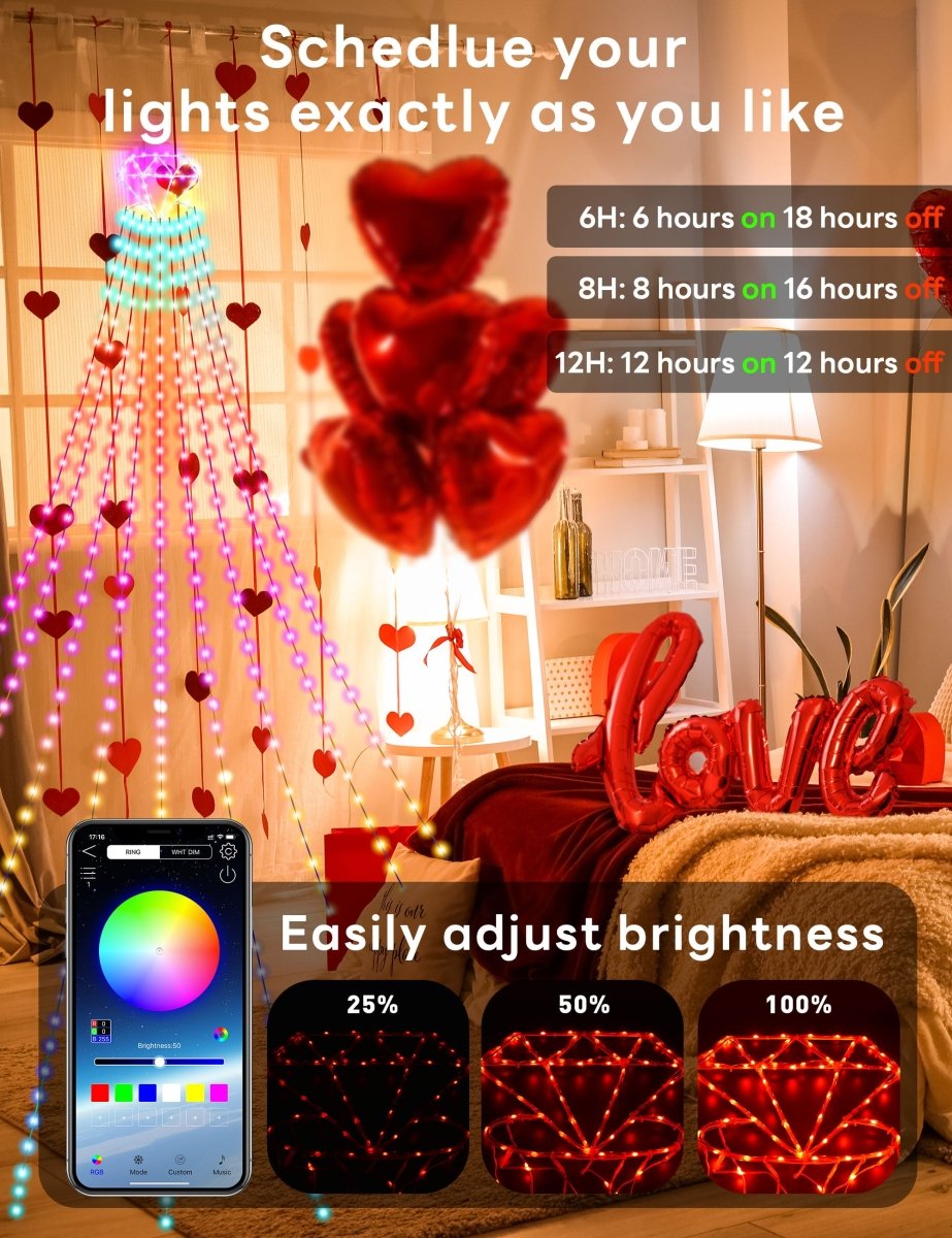 Valentine’s Diamond Topper Waterfall Outdoor String Lights - PopFun