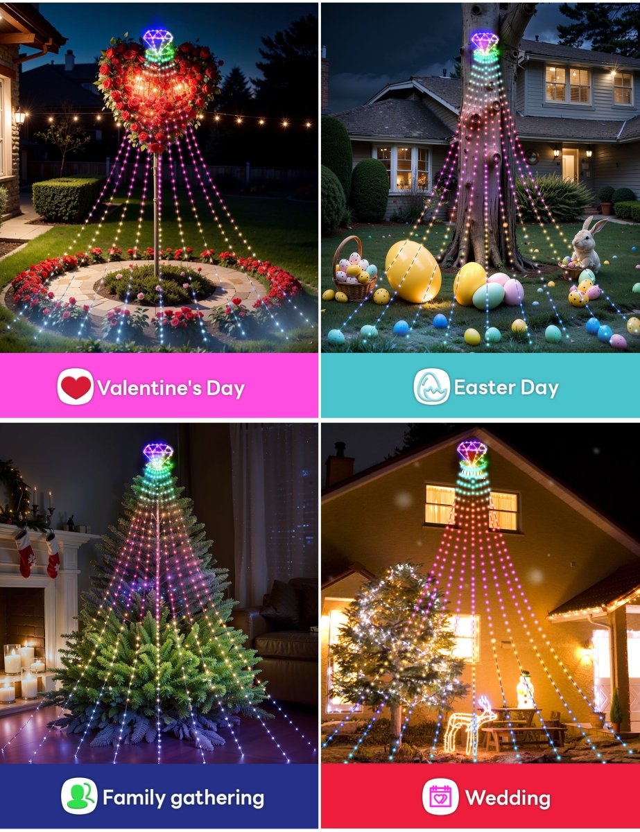 Valentine’s Diamond Topper Waterfall Outdoor String Lights - PopFun
