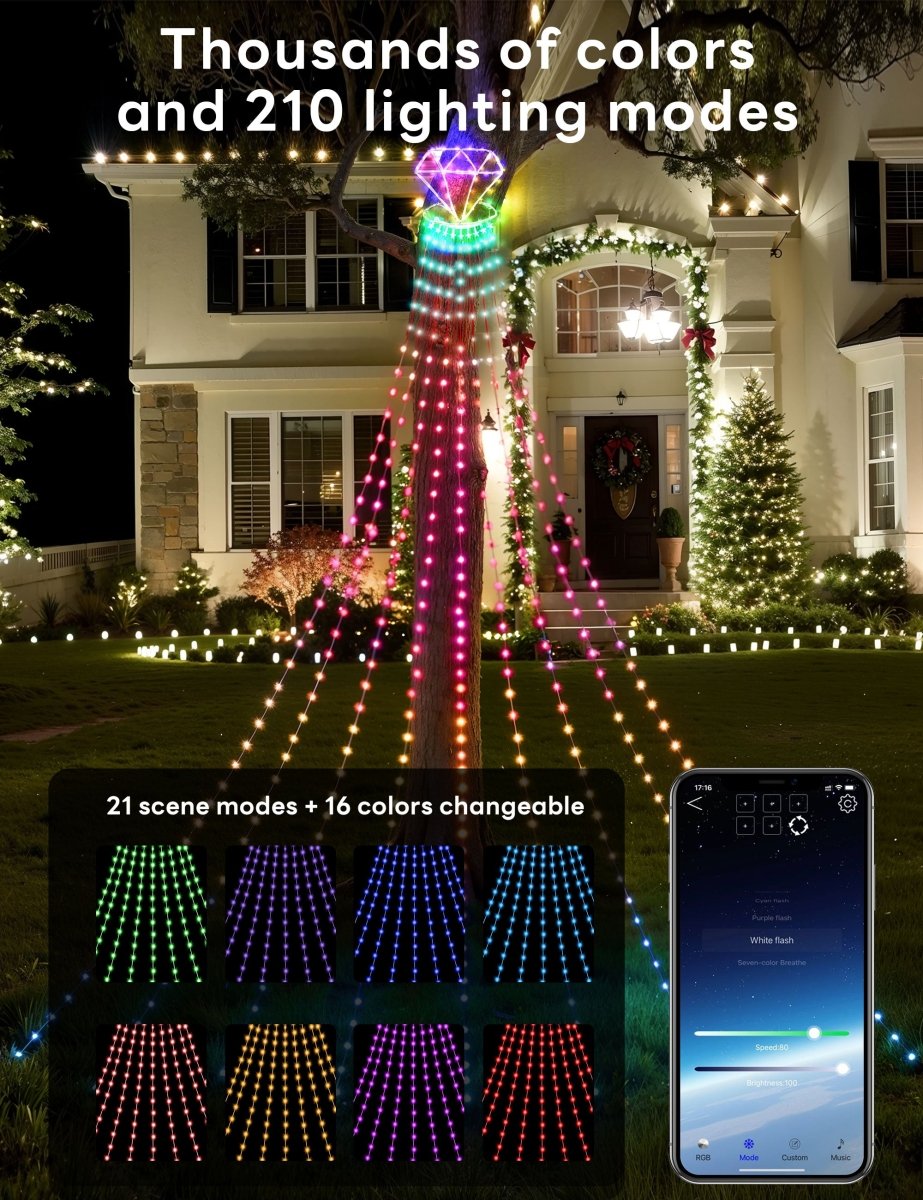Valentine’s Diamond Topper Waterfall Outdoor String Lights - PopFun