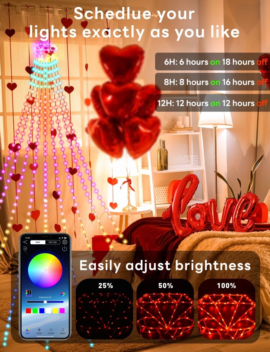 Valentine’s Diamond Topper Waterfall Outdoor String Lights - Wholesale - PopFun