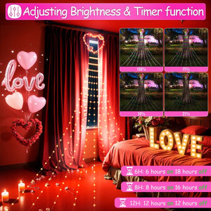 Valentine’s Heart Topper Waterfall Outdoor String Lights - PopFun