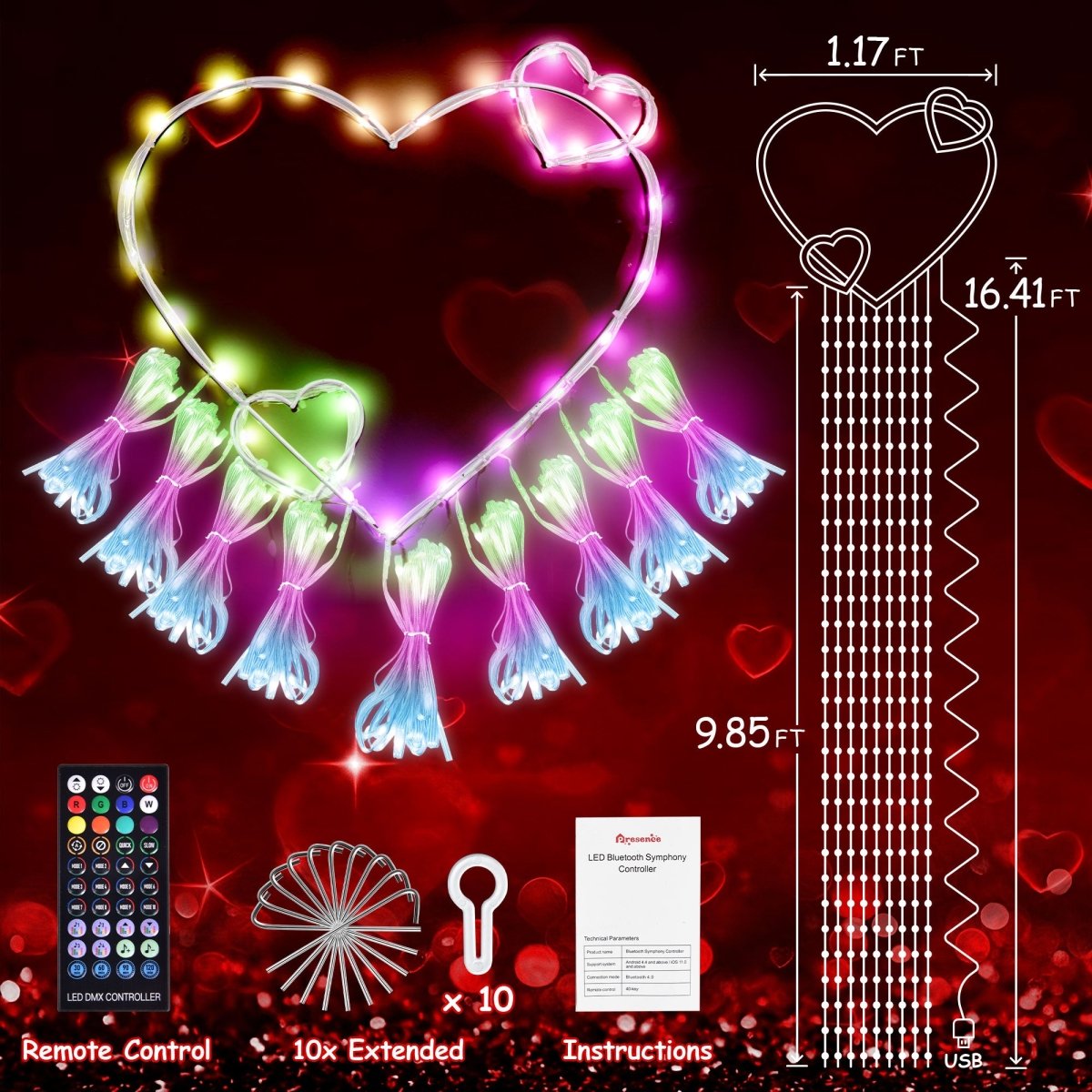 Valentine’s Heart Topper Waterfall Outdoor String Lights - PopFun