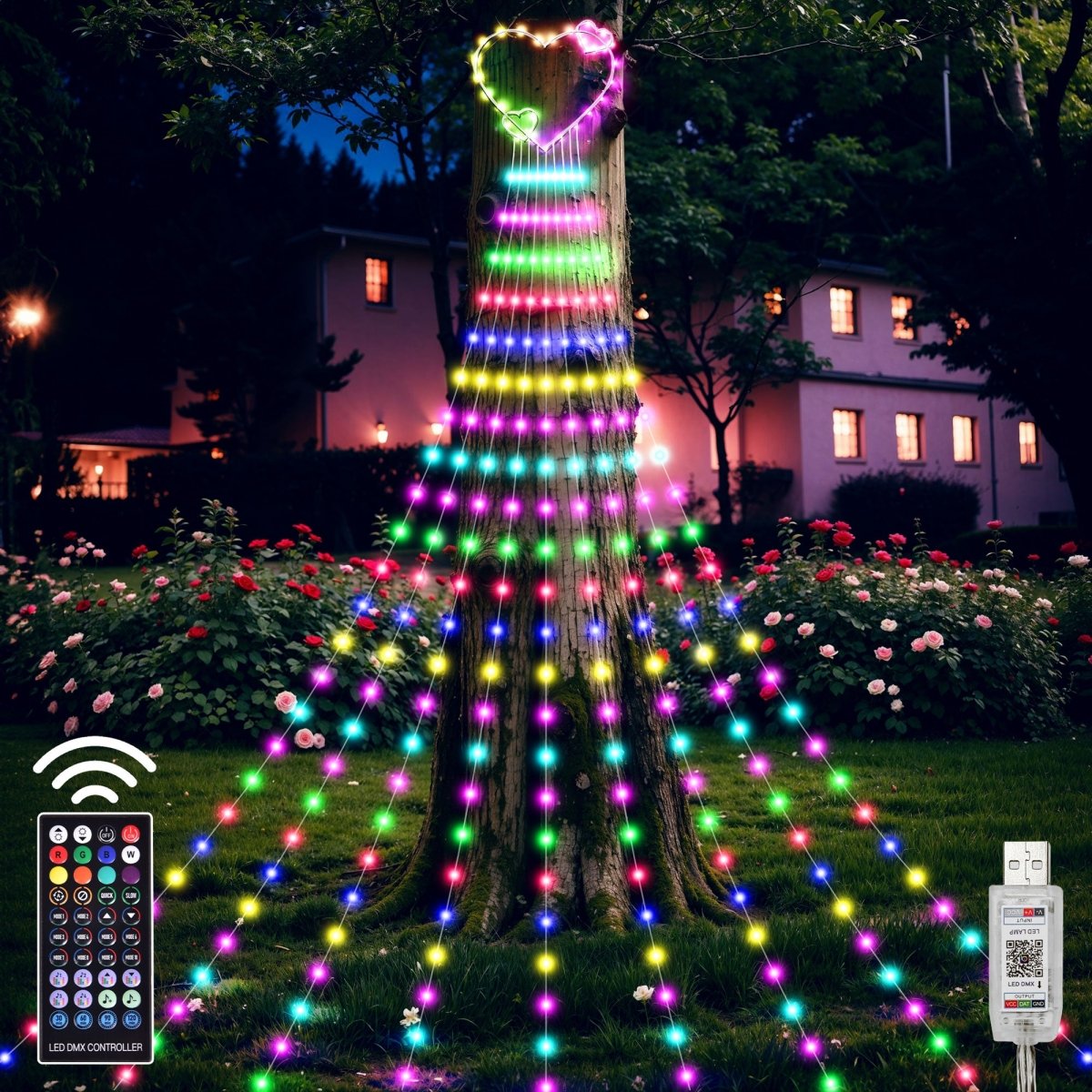 Valentine’s Heart Topper Waterfall Outdoor String Lights - PopFun