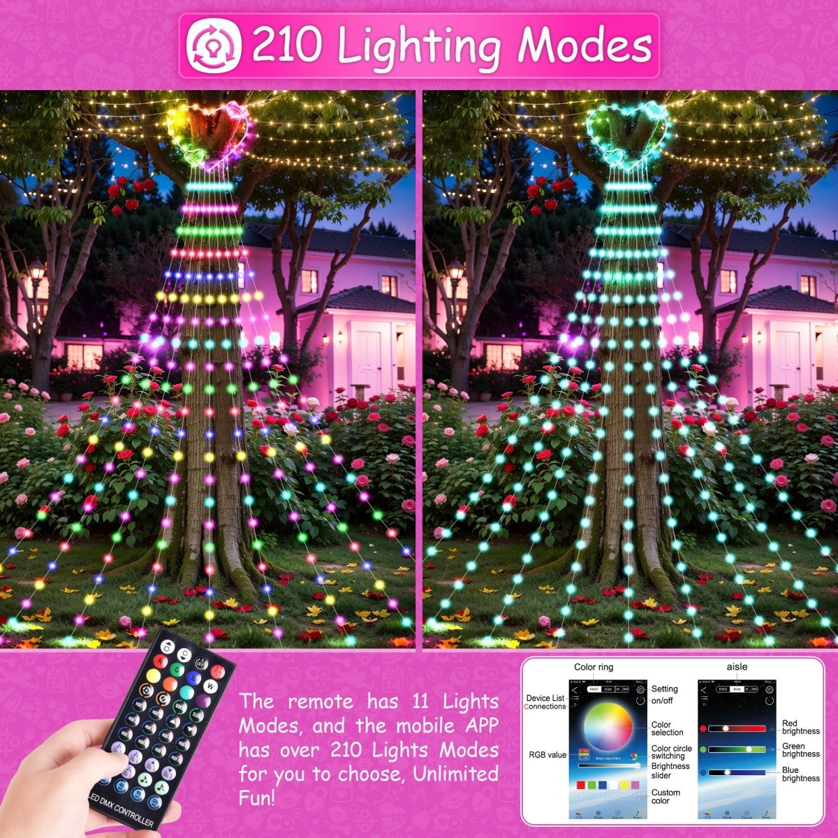 Valentine’s Heart Topper Waterfall Outdoor String Lights - PopFun