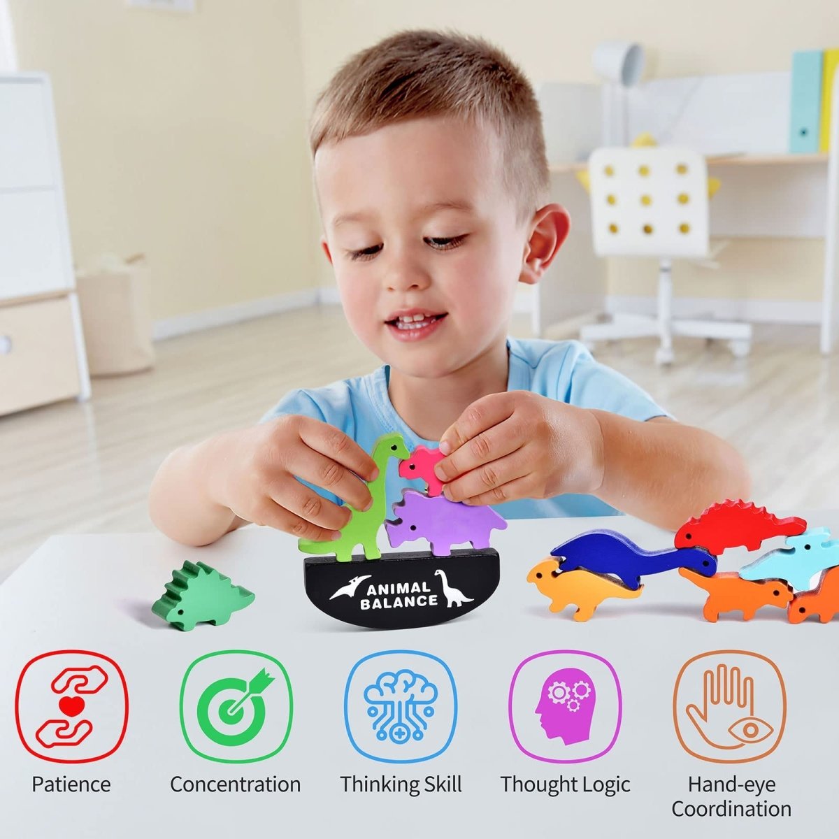 Wooden Dinosaurs Stacking Toy for Toddlers - PopFun