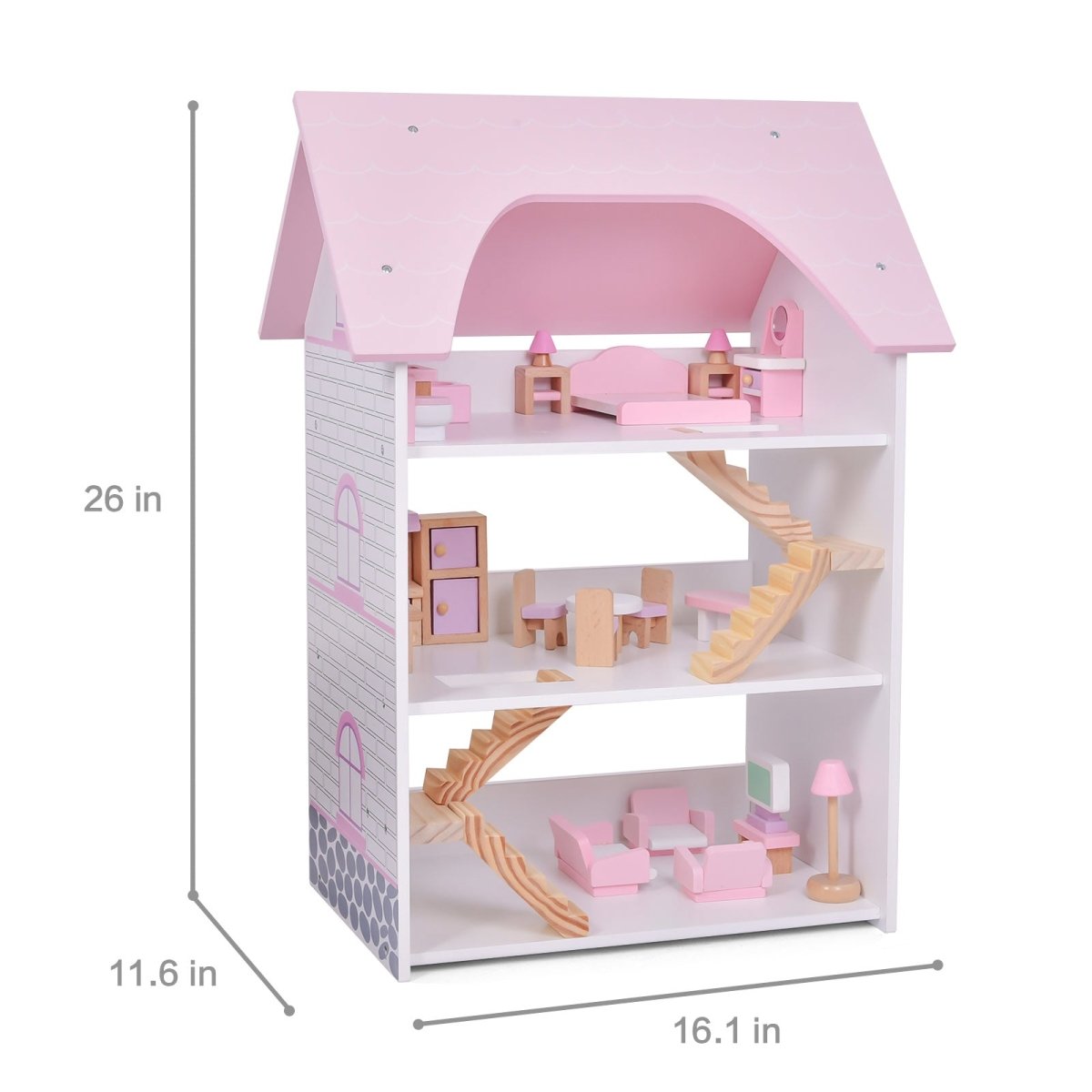 Wooden Dollhouse with Furniture - PopFun