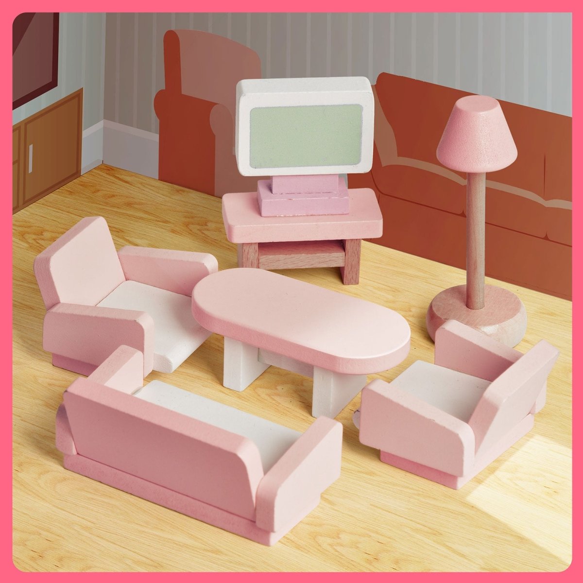 Wooden Dollhouse with Furniture - PopFun