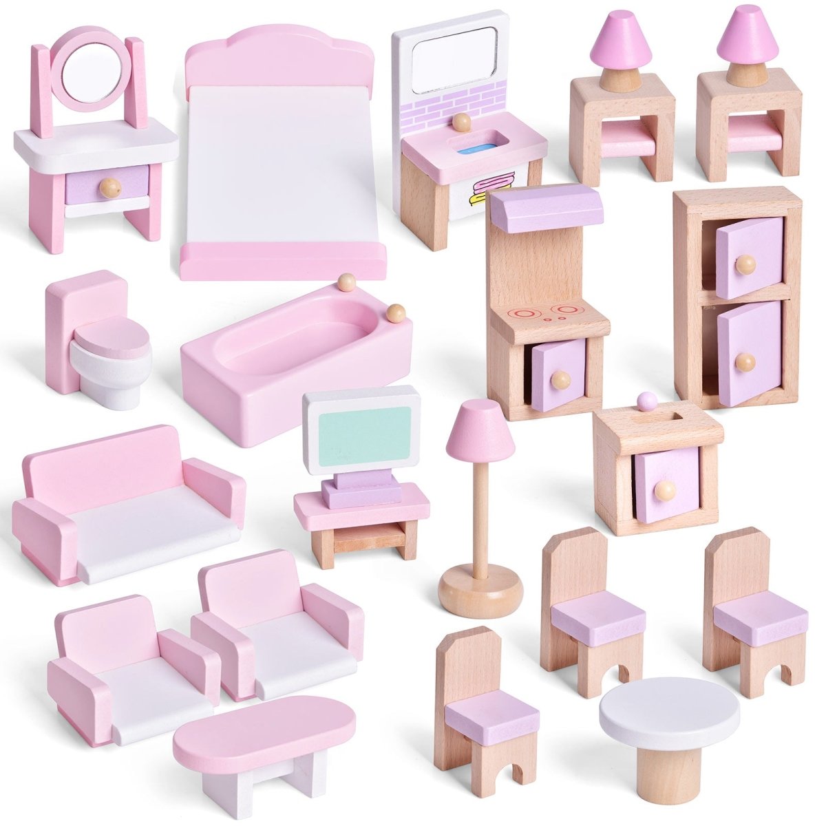 Wooden Dollhouse with Furniture - PopFun