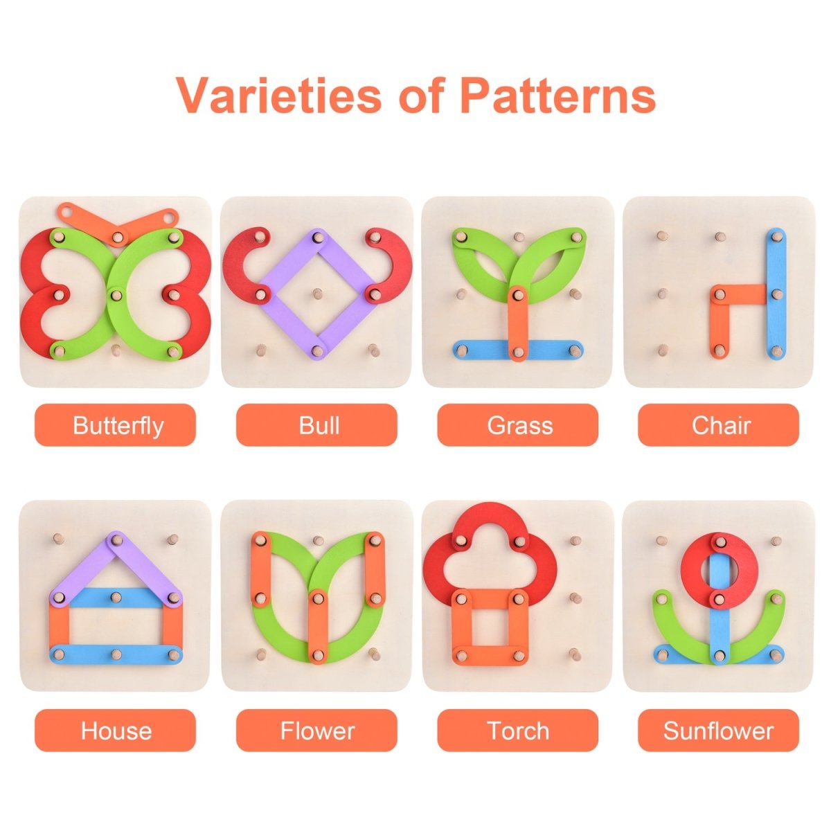 Wooden Peg Board Puzzle - PopFun