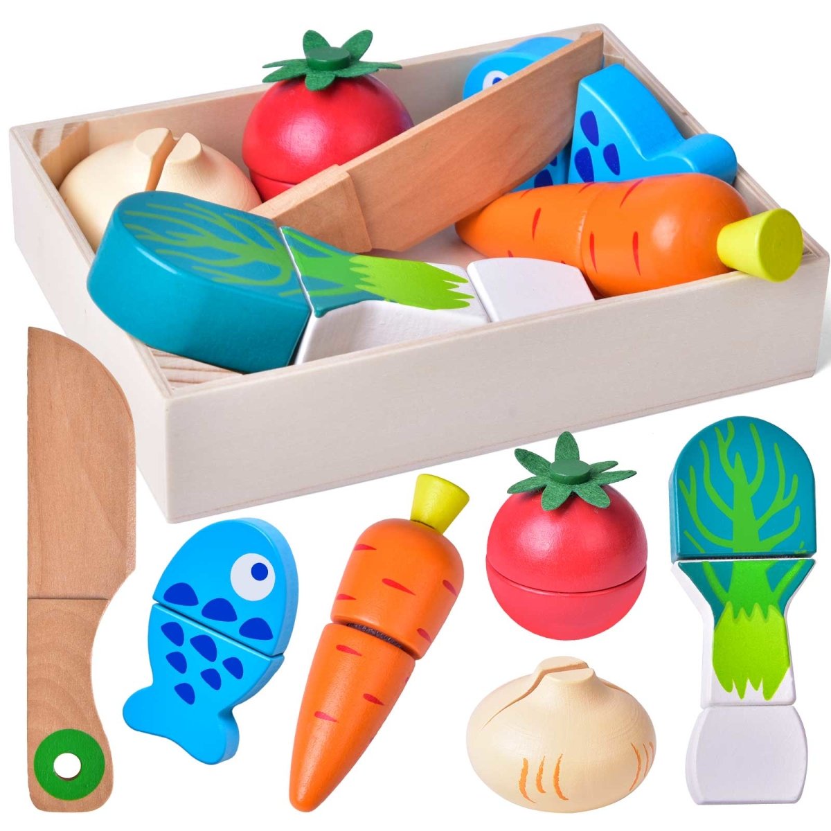 Wooden Pretend Play Food Cutting Set - PopFun